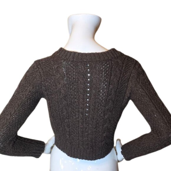 AMERICAN EAGLE Brown Cropped V-Neck Cardigan Sweater sz S - Picture 4 of 7
